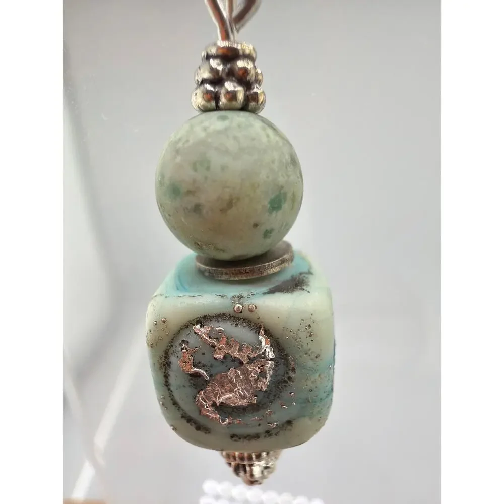 NEW Artisan Handcrafted Raku Pottery and Amazonite Dangle Earrings